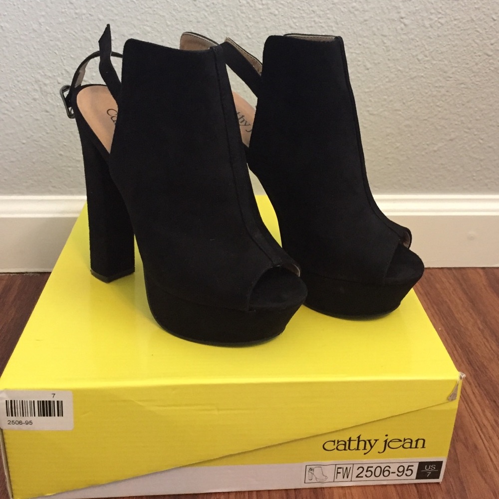 Black peep toe heels with strap from Cathy Jean